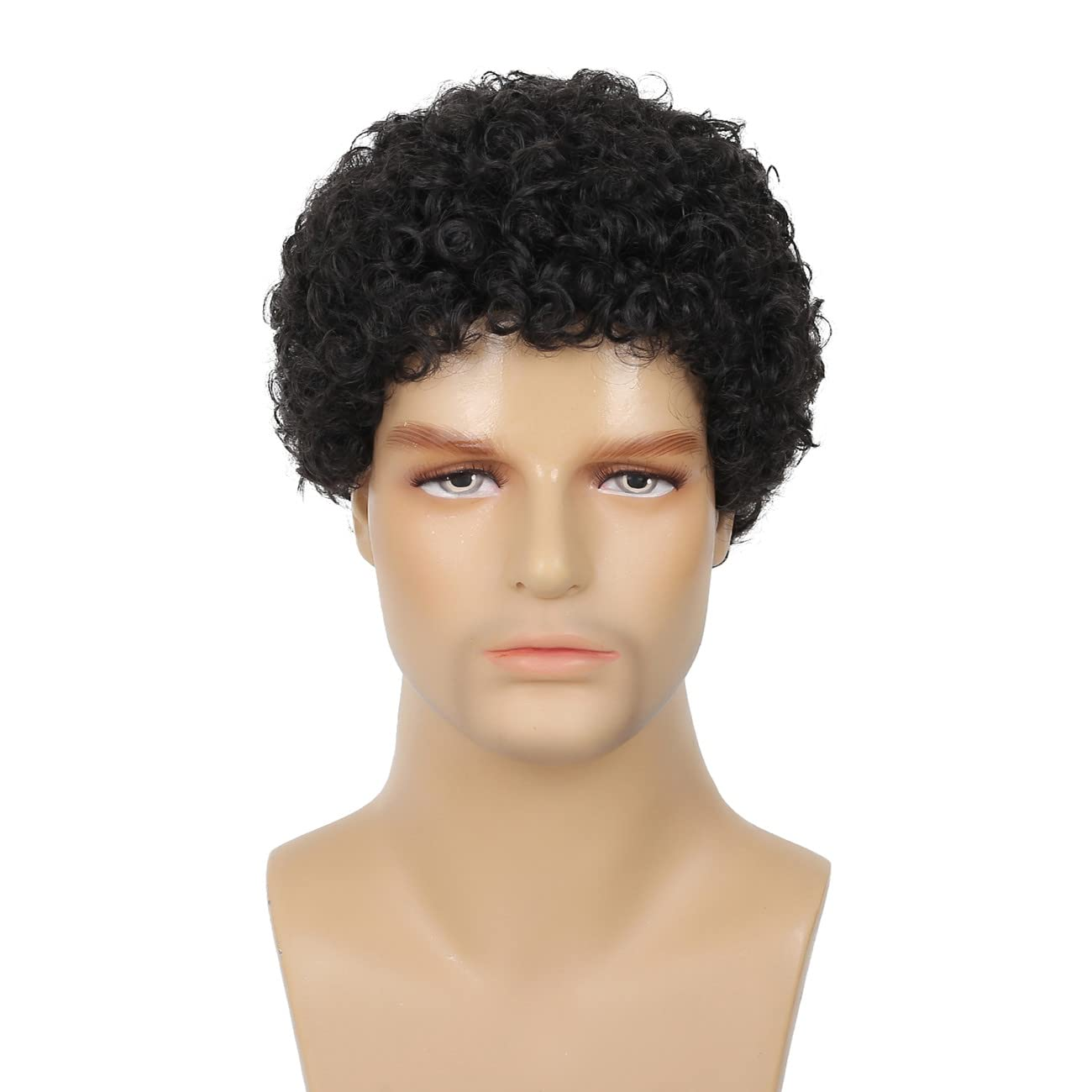 Swiking Mens Curly Afro Wigs Short Black Wig for Male Guy Rocker Wig California Halloween Cosplay Costume Full Wigs（Black）
