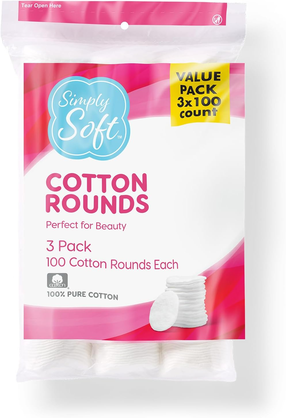 Simply Soft Cotton Rounds – 300Ct, 100% Lint-Free