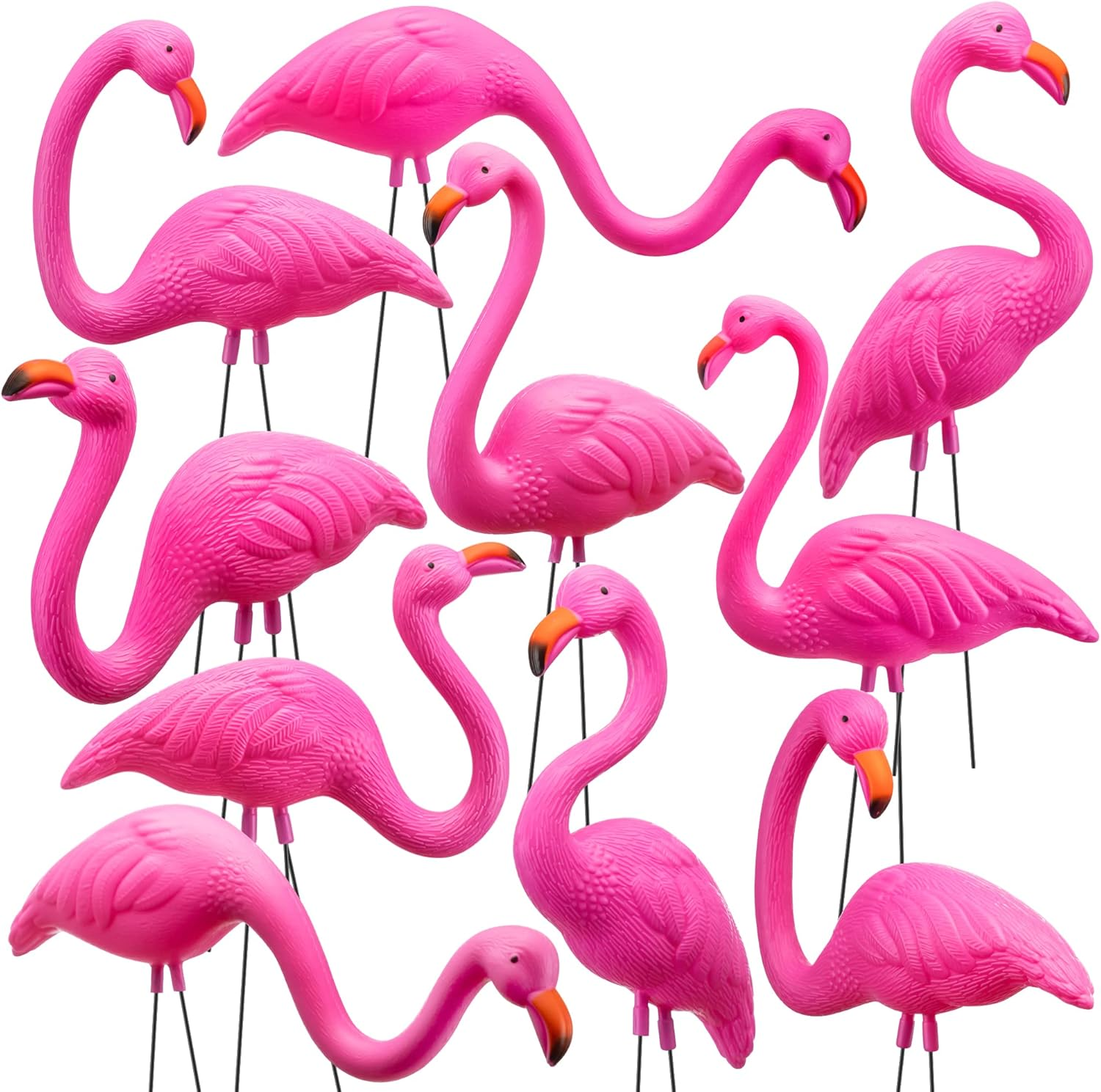 10 Pack Small Yard Flamingos Ornament Stakes, Mini Pink Flamingo Yard Decorations, Mini Lawn Plastic Flamingo Statue with Rubber Coating Metal Legs for Outdoor, Garden, Luau Party Gift (3-10IN)