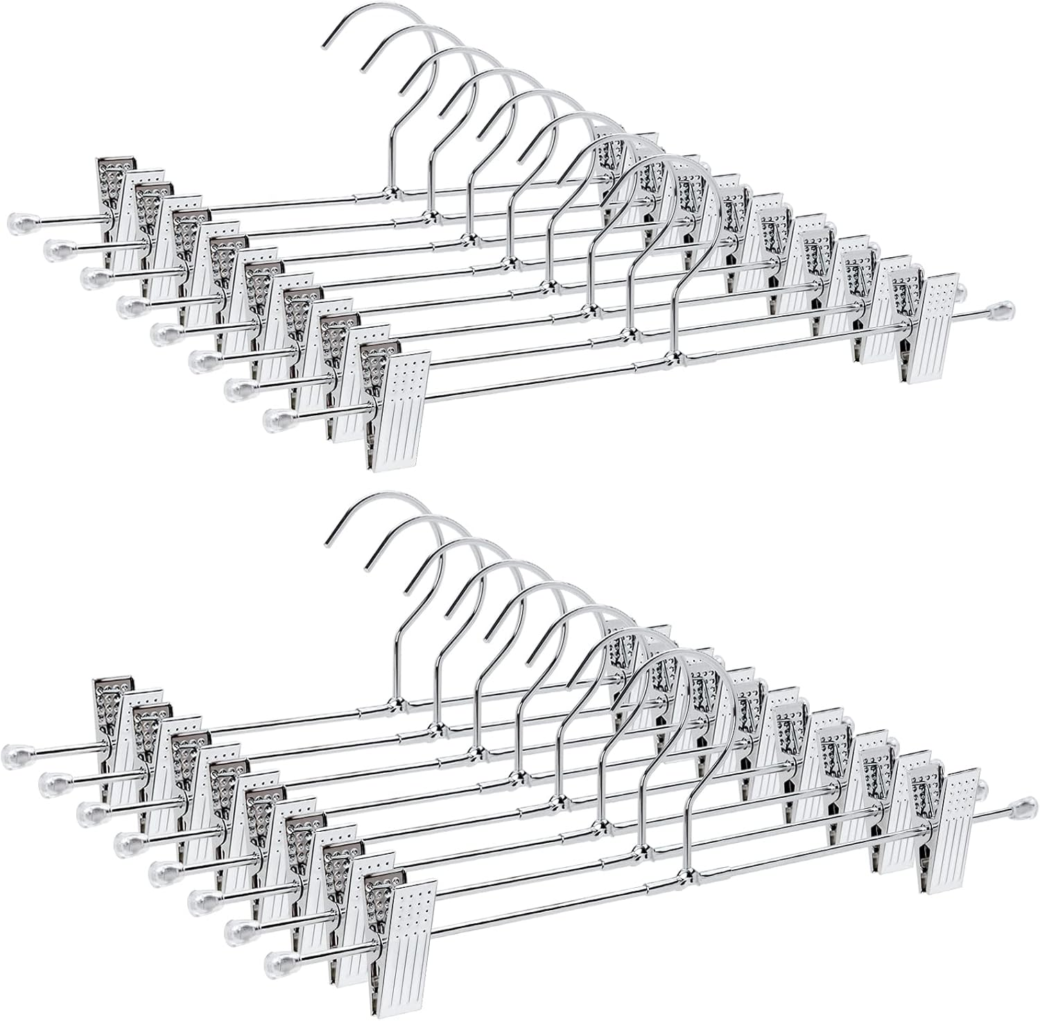 Amber Home 50 Pack Metal Pants Hangers with Clips, Heavy Duty Metal Skirt Hangers with 2-Adjustable Clips, Bottom Hangers for Shorts, Jeans, Trousers (50)