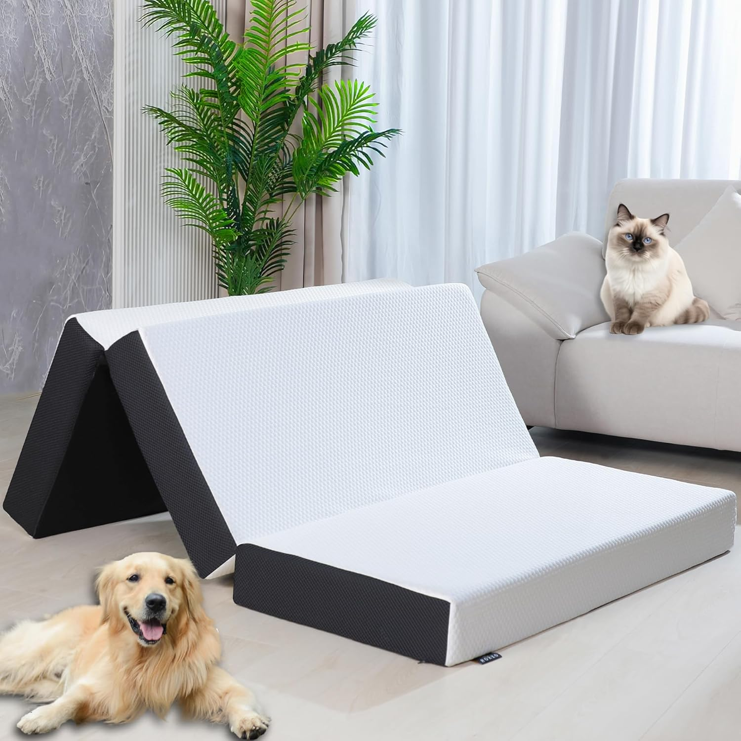 Folding Mattress, 6 Inch Cot Tri-Fold Memory Foam Mattress Topper with Washable Cover,Cooling Mattress Pad for College Dorm Single Bed,Foldable Floor Mattress Guest Bed for Camping 75