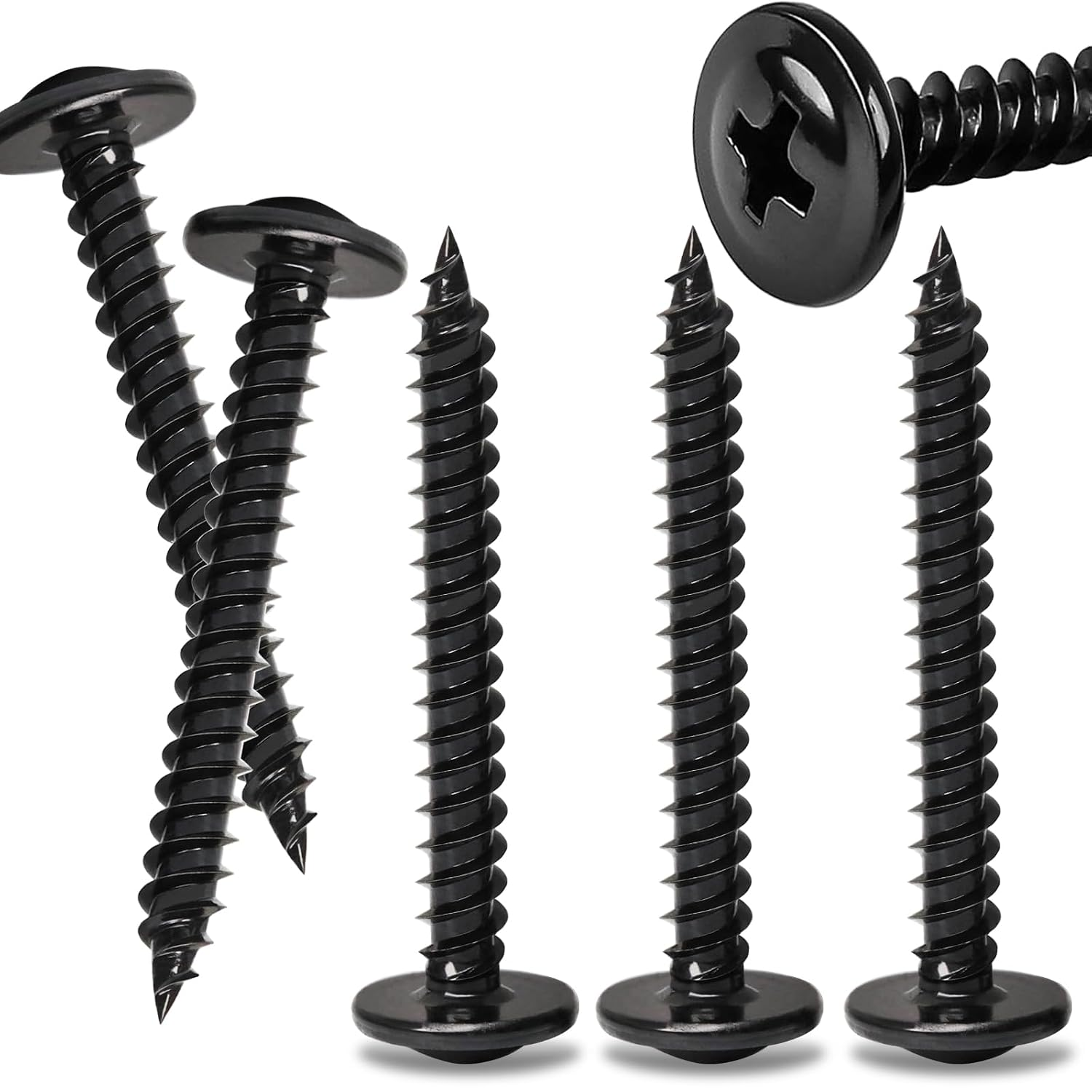 100 Pcs #8 X 2 Black Wood Screws, Pan Head Self Tapping Screws, Zinc Plated