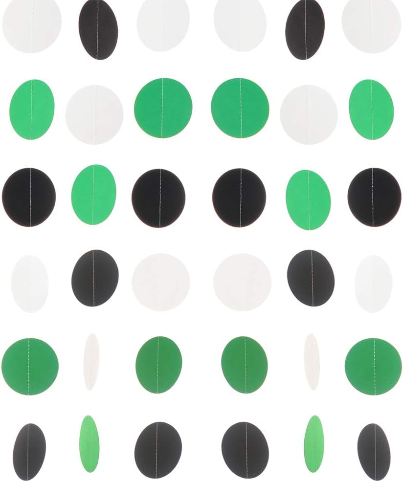 Paper Garland Circle Dots Hanging Decoration, 2.5'' in Diameter,10-feet (Black,Green,White, 2pc)