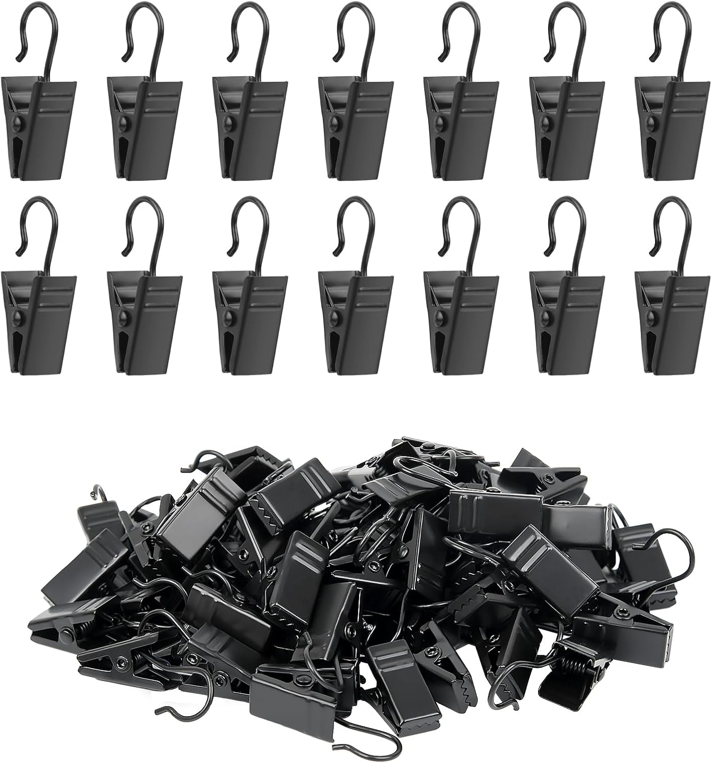 Clips para Cortinas de Metal Negro con Ganchos 100 Unidades para Luces y Toldos