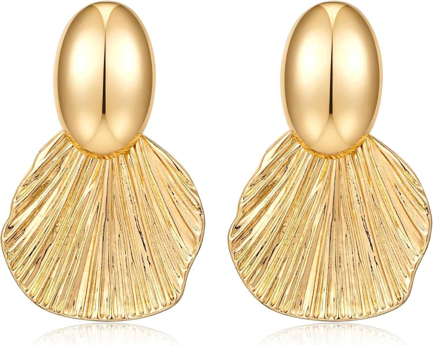 Gold Two-Tone Chunky Fan-Shaped Dangle Earrings