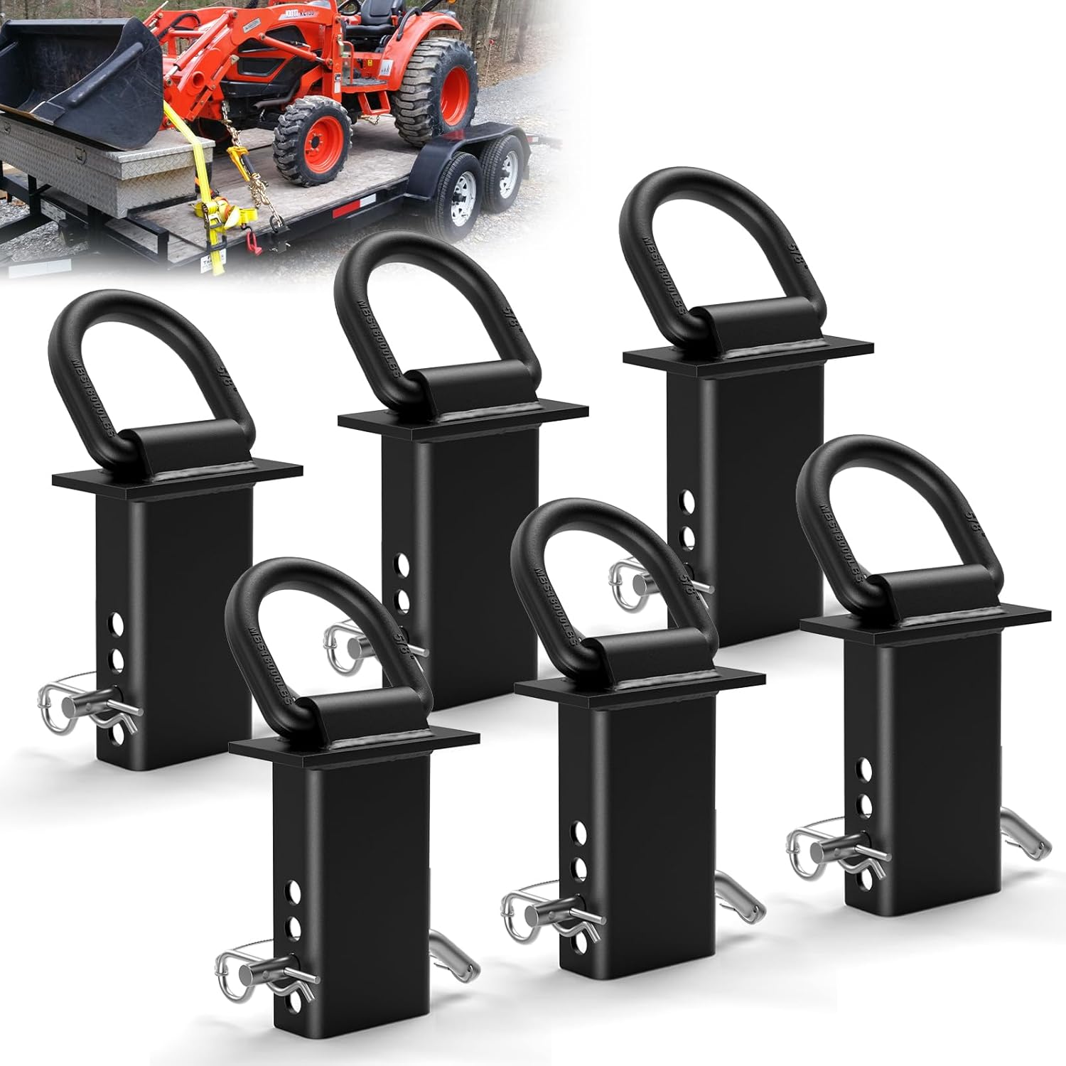 5/8” Stake Pocket Tie down D Rings,Heavy Duty Trailer D Rings with Anti-Loss Pin, Adjustable Utility Trailer D Rings 18000 LBS Capacity for Flatbed Cargo Trucks and Trailers,Trailer Accessories 6 Pack