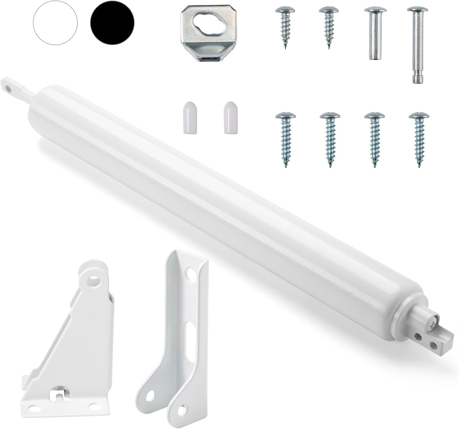 Screen and Storm Door Closer Kit, Closer for Heavy Storm Doors | Screen and Storm Door Push Button Latch Set | Storm Door Protector Chain and Spring (White-Only Closer), Mgpneumatic001
