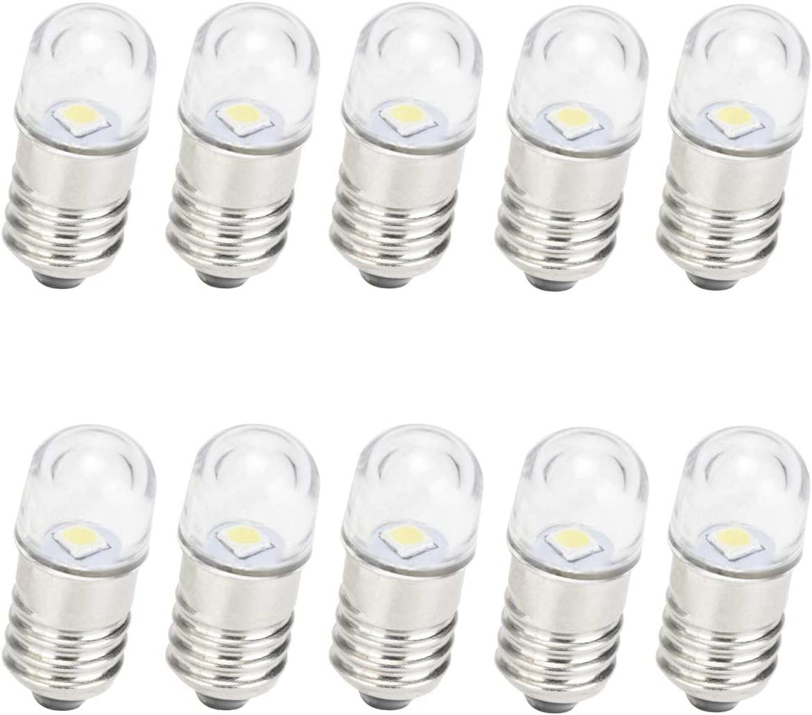 AC/DC E10 Bulbs, 10pcs 9 Volt Warm White E10 Replacement Bulbs Miniature Screw L