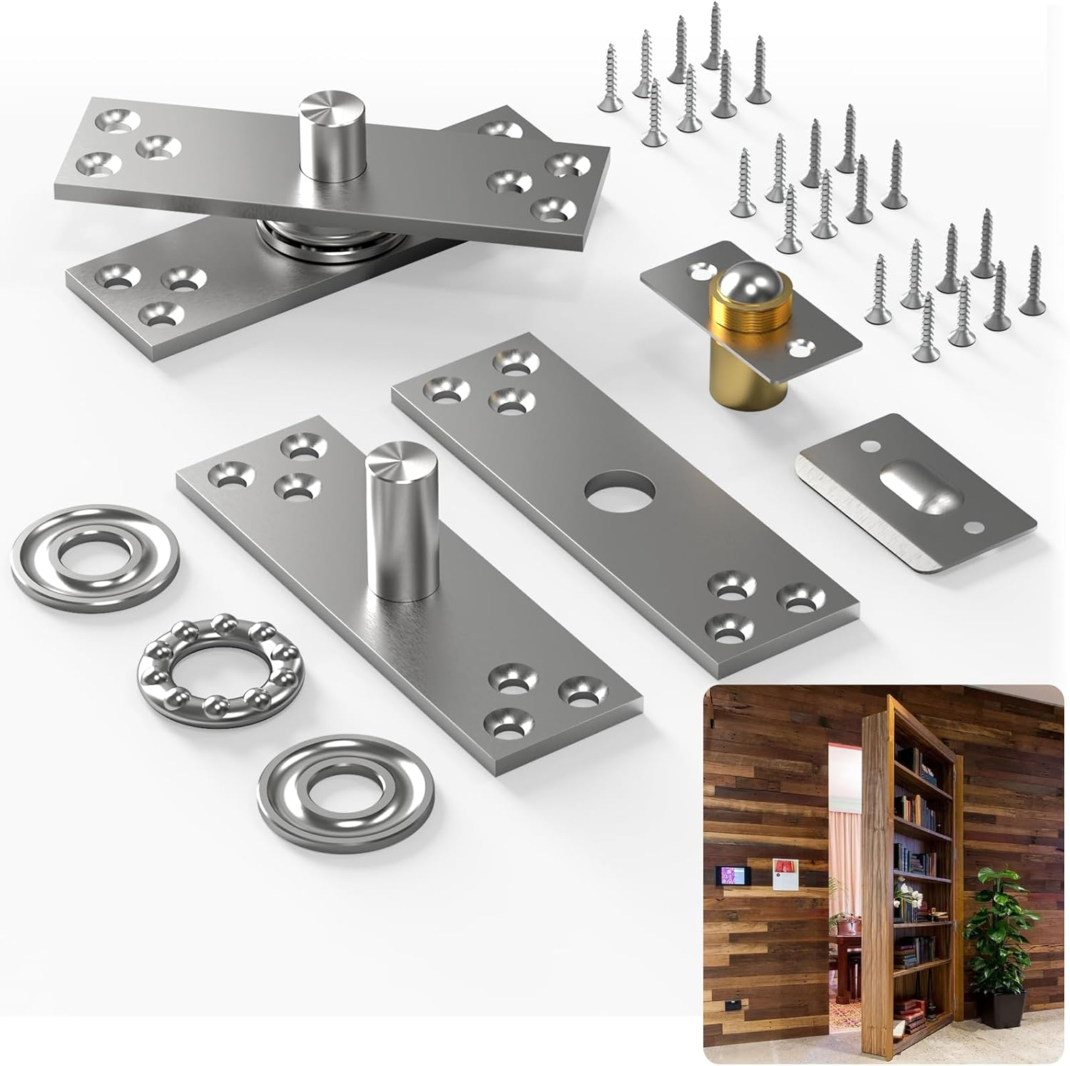 Door Pivot Hinge, Hidden Door Hinge for Max 300 Lb Secret Door, Heavy Duty Pivot