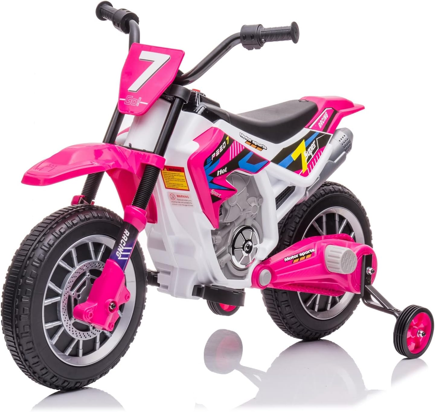 12V Ride on Motorcycle with Training Wheels for Kids, Rose Pink