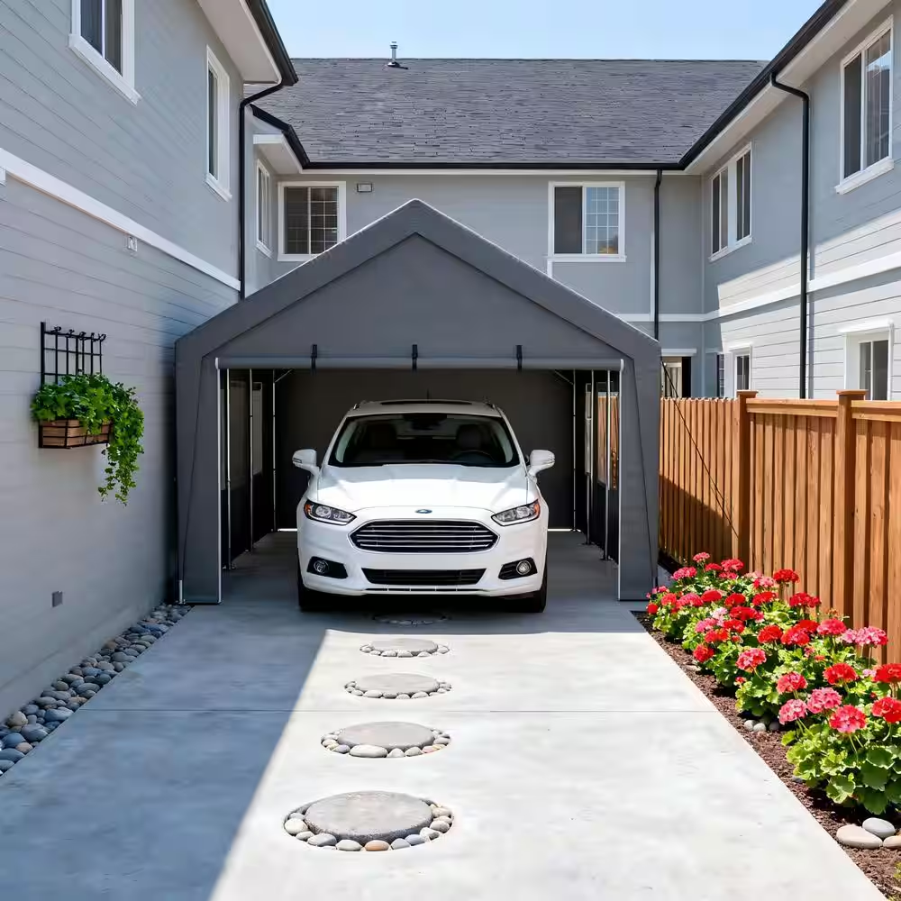 13 Ft. X 20 Ft. Outdoor Galvanized Steel Carport Heavy Duty Metal Garage Canopy, Car Tent Storage Shed for Car and Truck