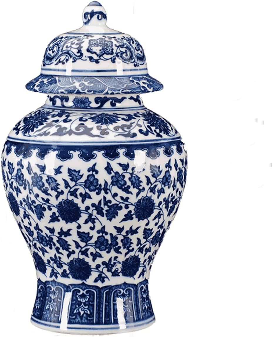 Chinese Decorative Ceramic Ginger Jar Traditional Blue and White Porcelain Temple Jar for Home Decoration,H12Inch,1 Jar/Box