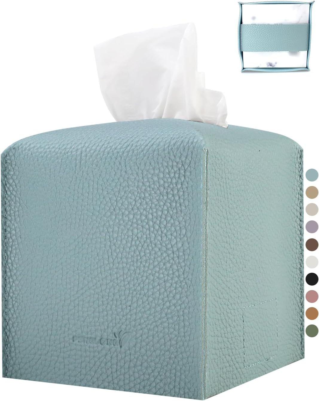 Tissue Box Cover 5X5X5'' PU Leather Tissue Holder Square 1Pack Light Blue