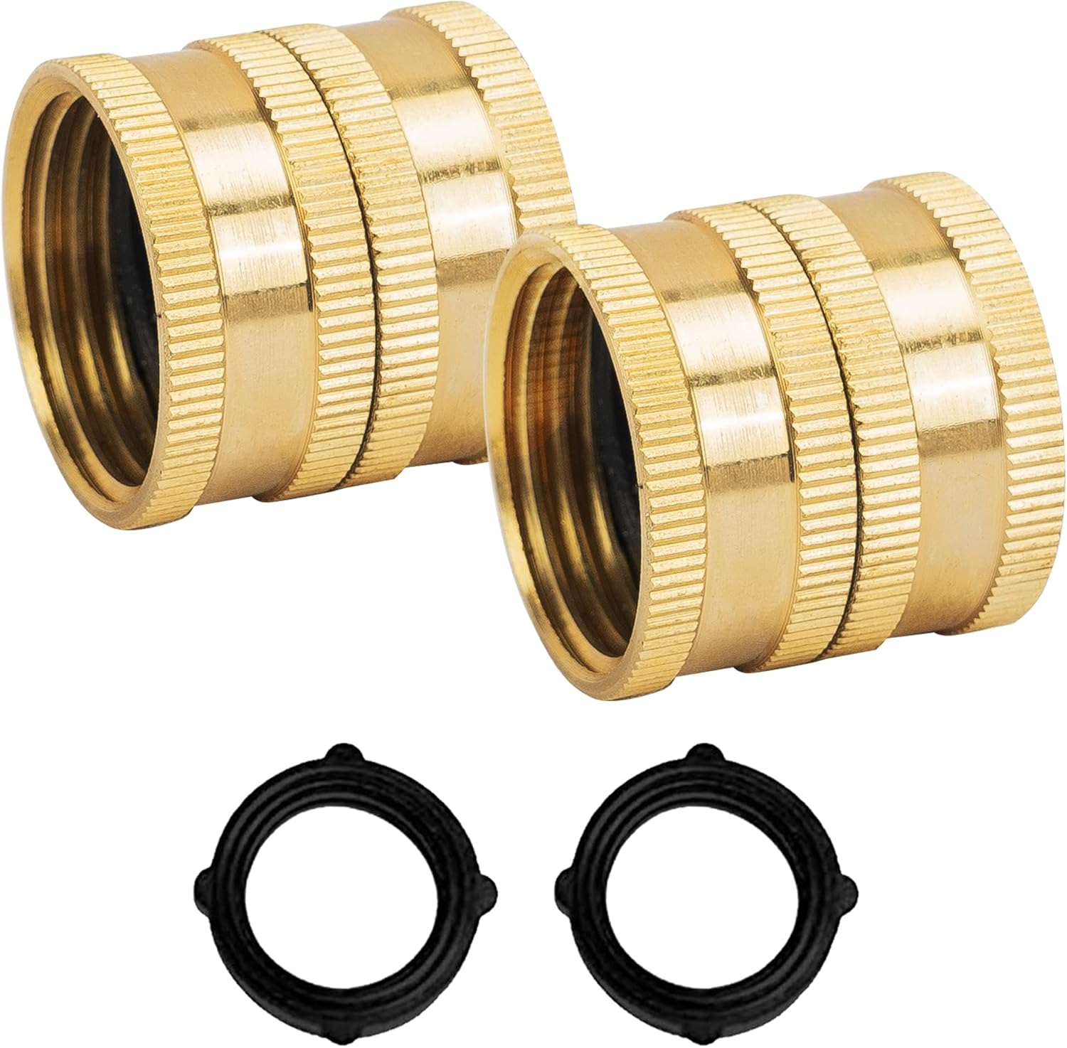 Garden Hose Adapter 3/4 Inch Solid Brass Hose Connectors 2 Pack Hose Connector with 2 Extra Washers (Female to Female)