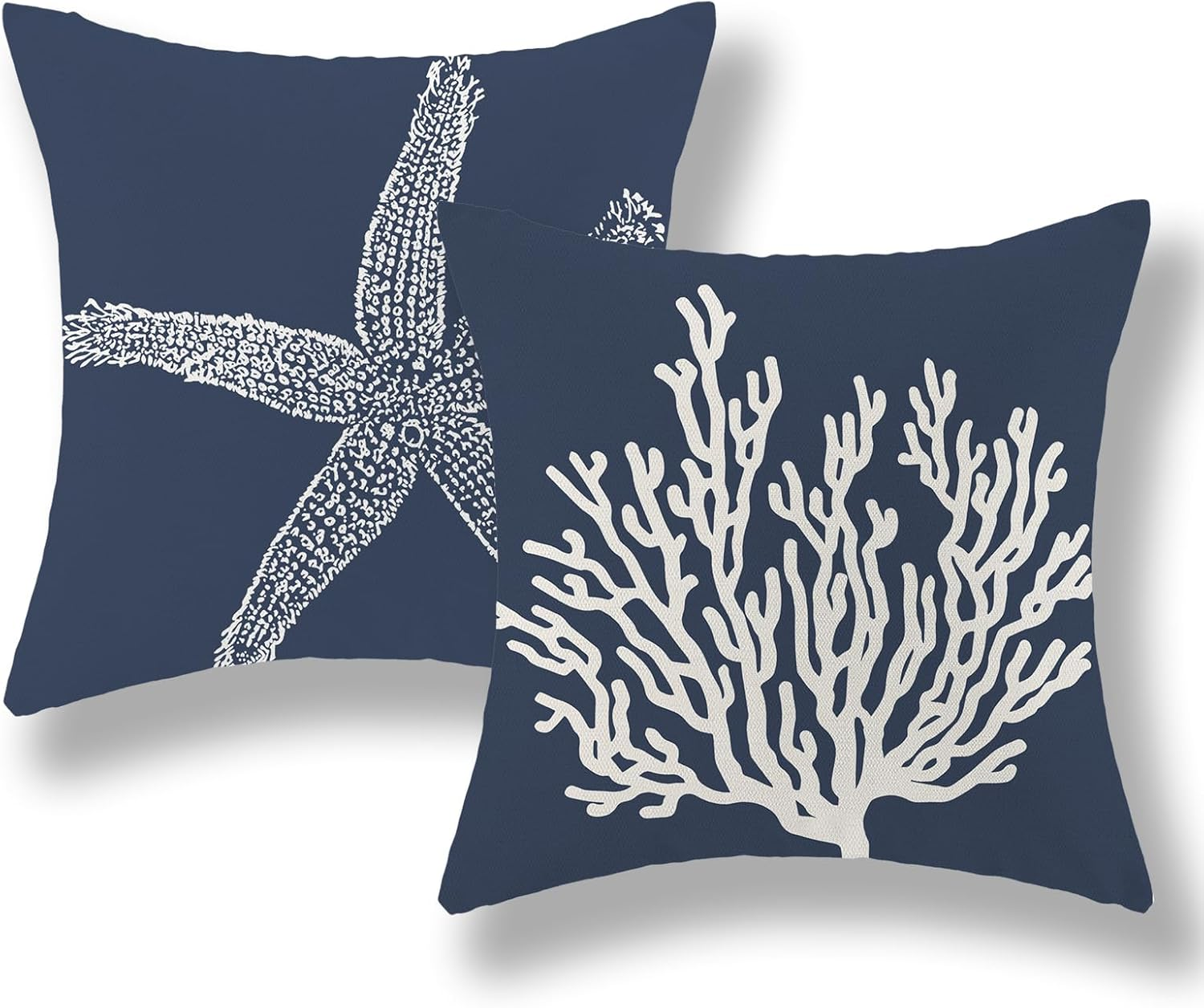 Blue Starfish Pillow Covers 18x18 Inch Set of 2, Nautical Ocean Coastal Blue Coral Throw Pillows Spring Summer Decorations Linen Pillowcase Outdoor Decor Farmhouse Cushion Case for Home Holiday