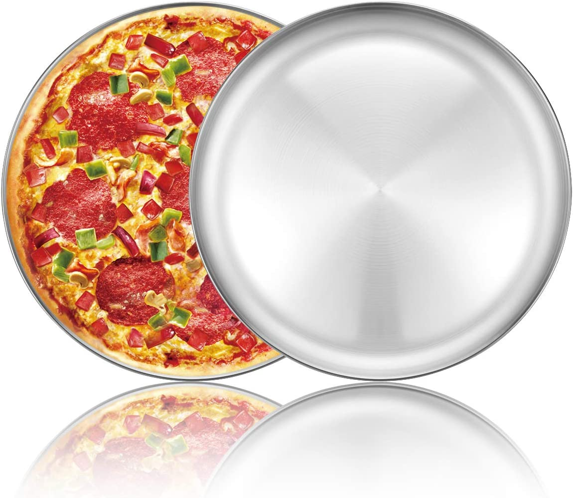 Pizza Baking Pan 12 Inch Stainless Steel round Tray - Oven Sheet, Crisper, Healthy Cooking Pan for Pizza, 2 Pack