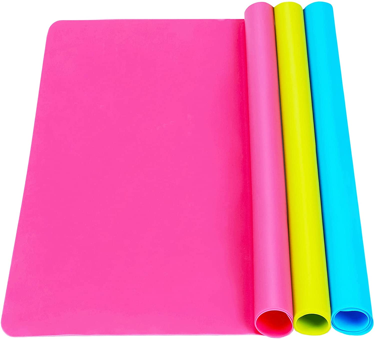 3 Pack Silicone Mat Large Silicone Sheets for Crafts, Liquid, Resin Jewelry Casting Molds Mat, Silicone Placemat 15.7” X 11.8” (Blue & Rose Red & Green)