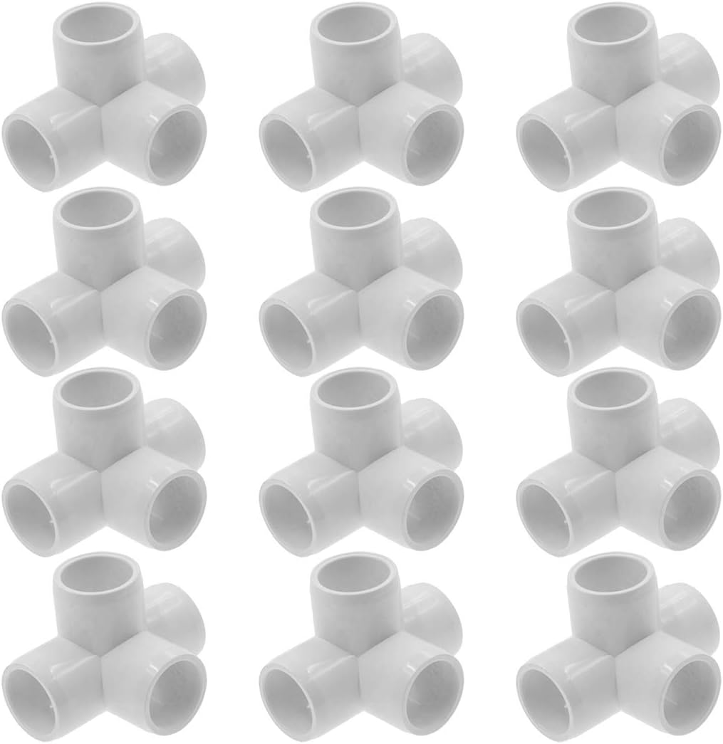 Zorfeter 4 Way 1/2 Inch Tee PVC Fitting Elbow PVC Corner Fitting Build Heavy Duty PVC Furniture Grade for 1/2 Inch PVC Pipe, Pack of 12