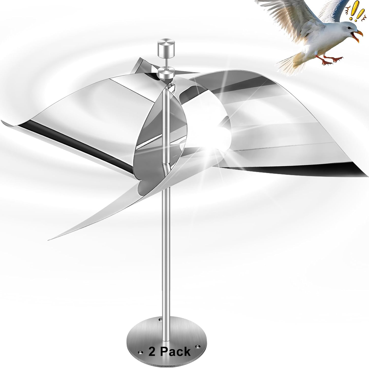 2 Pack Reflective Wind Powered Scare Devices, Upgraded Spinning Reflective Kites for Yard, Garden, Rooftop and Vegetable Gardens, All Birds Such as Woodpeckers and Pigeons Will Leave