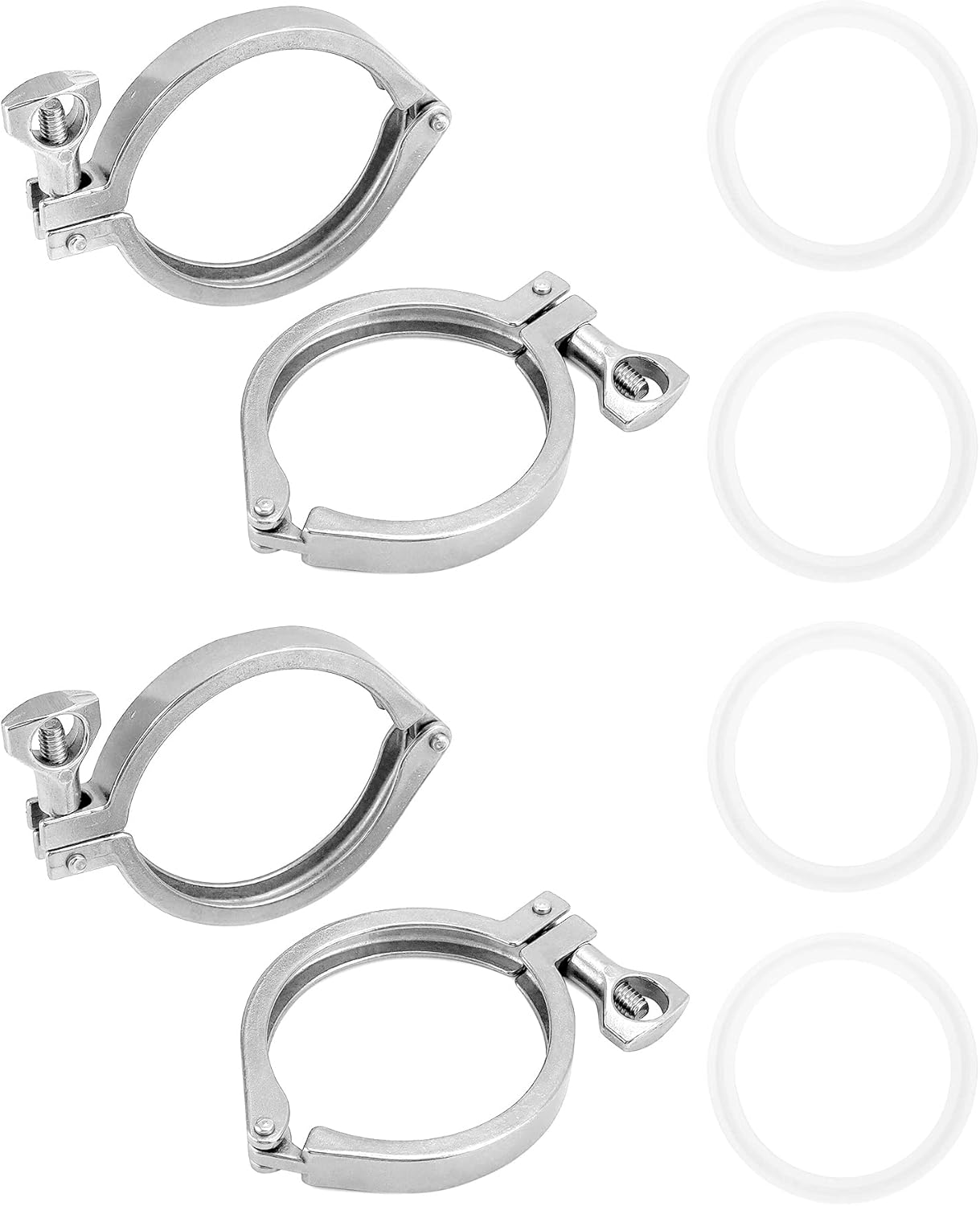 4 Pack 3in Tri Clamp Single Pin 304 SS Heavy Duty Sanitary Clamp w Gaskets