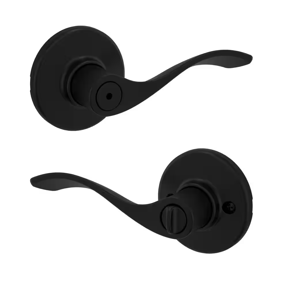 Balboa Matte Black Privacy Door Handle with Lock for Bedroom or Bathroom Featuring Microban Technology