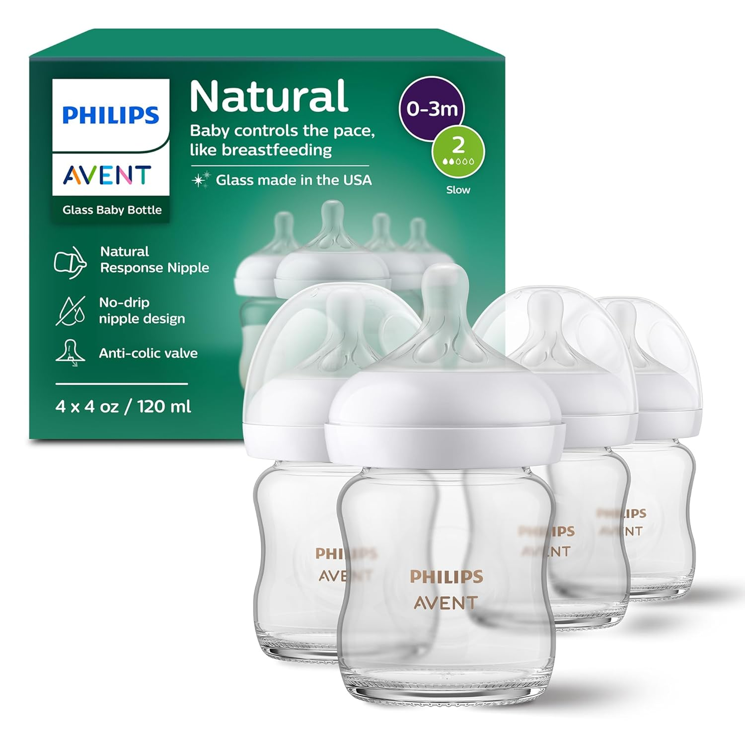 Philips Avent Natural Glass Baby Bottles with Natural Response