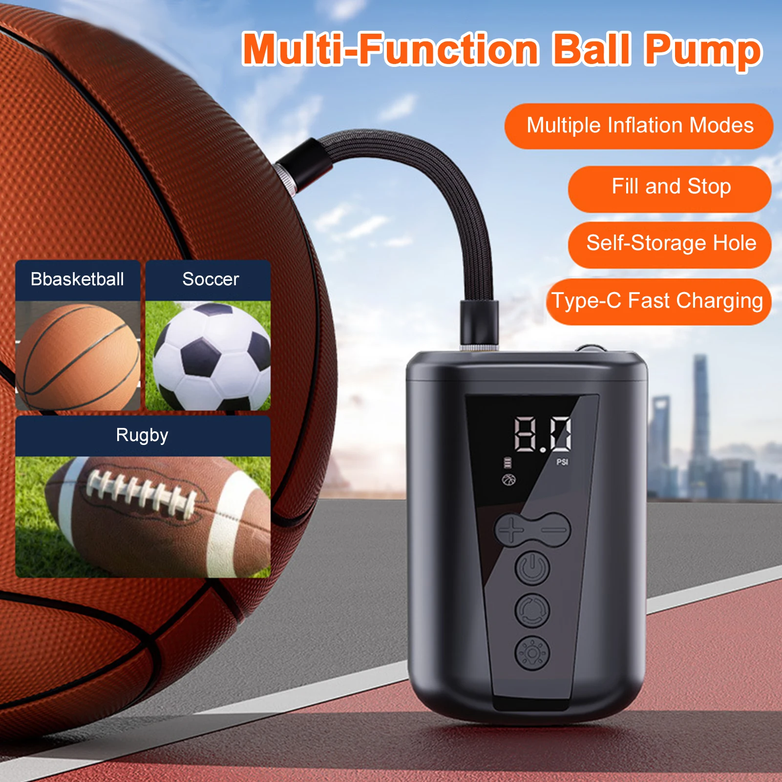 Electric Ball Pump Basketball Pump with LCD Display Ball Inflator with Ball Needle for Volleyball Soccer and Other Sports Balls
