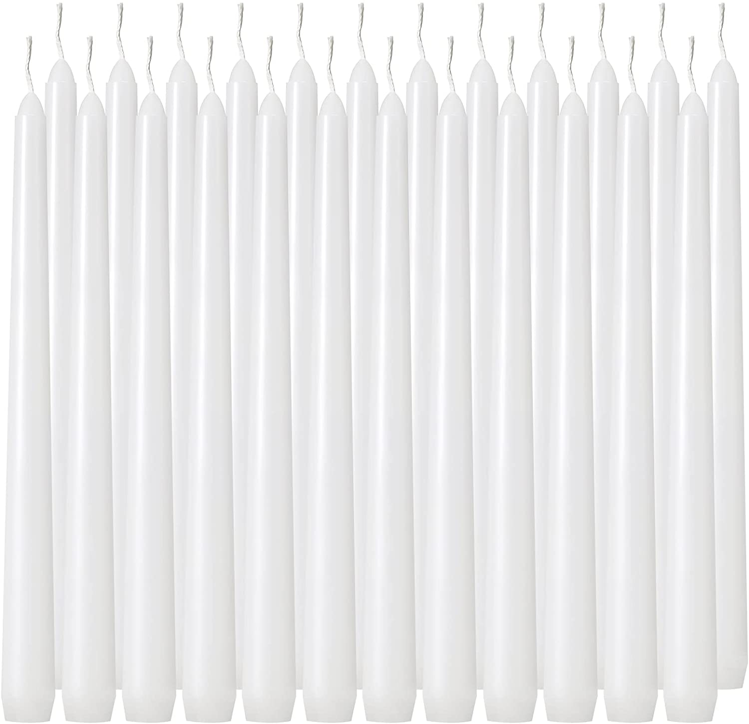 24 Pack Tall White Taper Candles, 10 Inch (H) Dripless, Unscented Dinner Candle, Smokeless Taper Candles, Paraffin Wax with Cotton Wicks, 8 Hours Burn Time