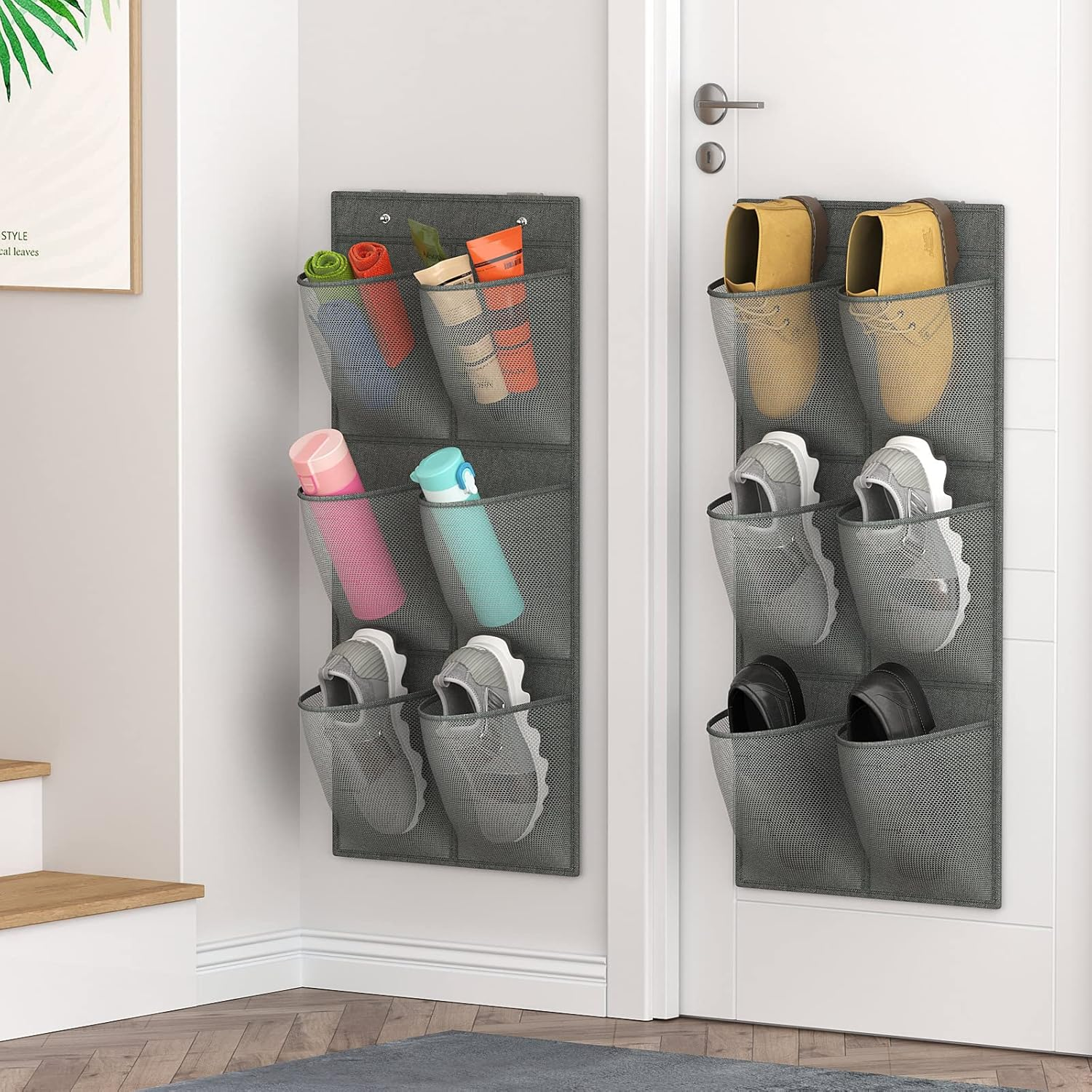 2 Pack RV Shoe Storage, 12 Large Mesh Pockets Closet Door Hanging Shoe Rack Organizer Narrow Shoe Holder, Wall Mounted Shoes Rack with Sticky Mounts for Camper