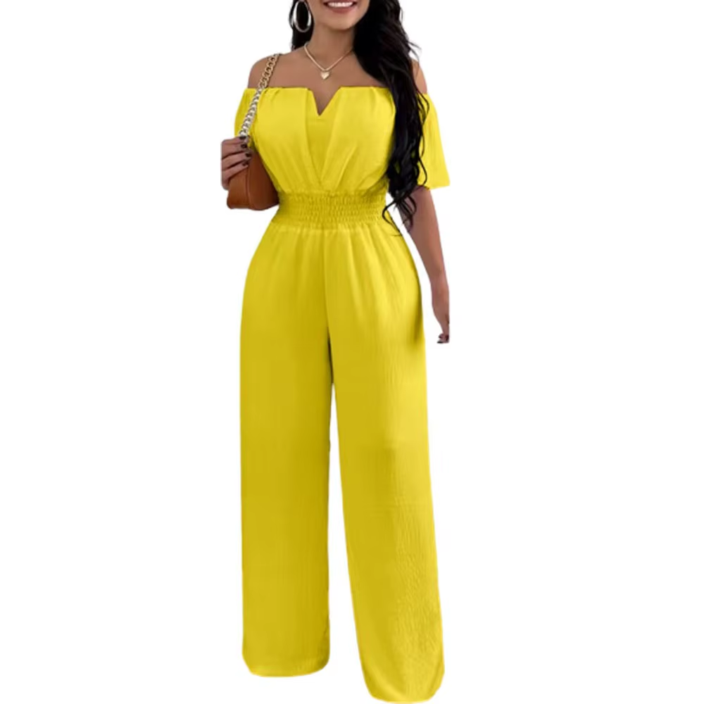 Wholesale 2025 New Women'S Summer Casual Jumpsuits V-Neck High Waist and Wide Pants Breathable Loose Fit Jumpsuit