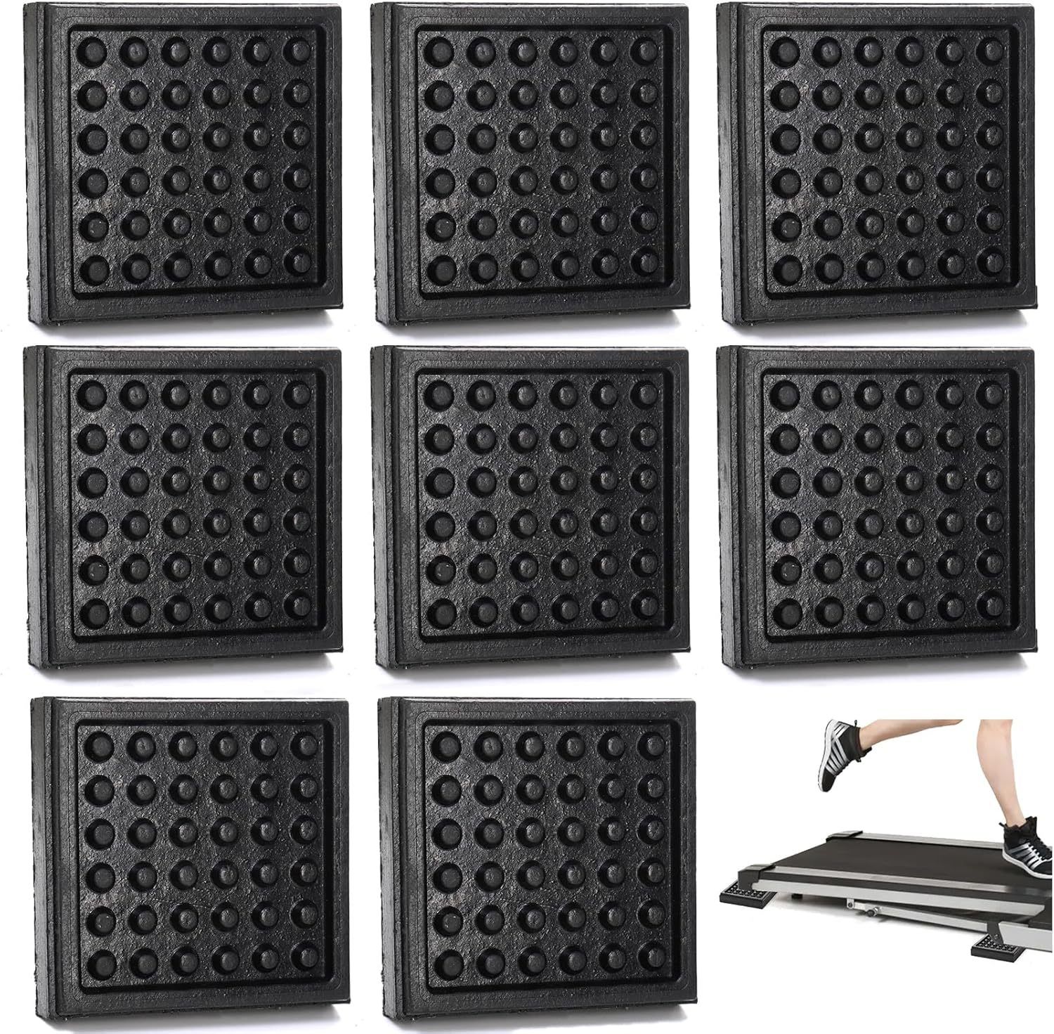 8 Pack Heavy Duty Exercise Equipment Mat, 4 X 4 X 0.8 Inch Non Slip Noise Reduction Mat for Treadmill, Treadmill Mat Pad for Rubber Hardwood Floors Carpet Protection Home Gym