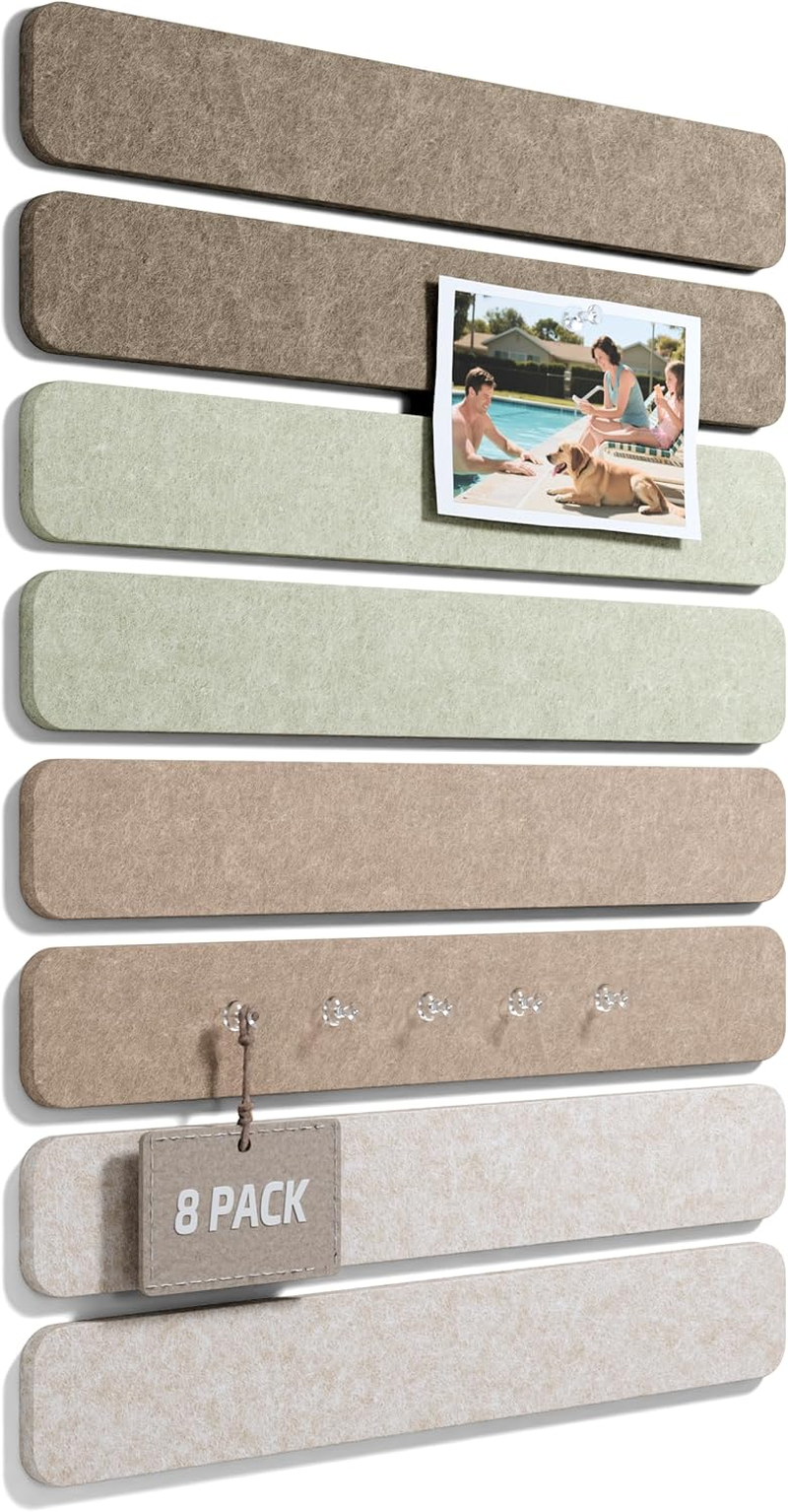 13" X 2" Felt Wall Panels, Linen Dusk | 8-Pack Includes 50 Push Pins and Adhesive Tabs for Photos, Notes and Decor in Bedroom Doors, Home Office or Studios