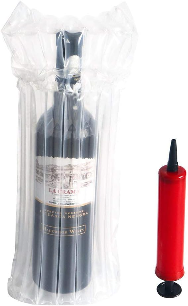 Wine Bottle Protector 6 Packs Bubble Bags with Free Pump Reusable Sleeve Travel Inflatable Air Column Cushion Bag for Packing and Safe Transportation of Glass Bottles in Airplane Cushioning