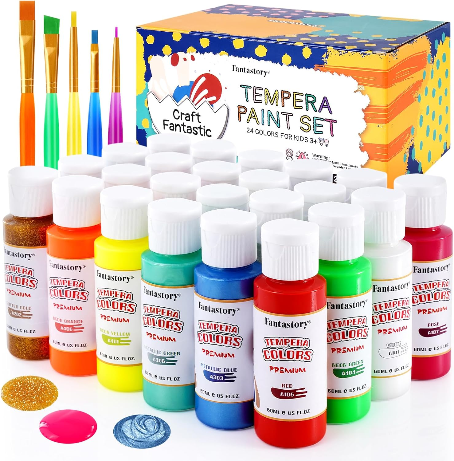 fantastory Tempera Paint for Kids 32 Colors (2 oz / 60 ml Each) Washable Temp... - Picture 9 of 15
