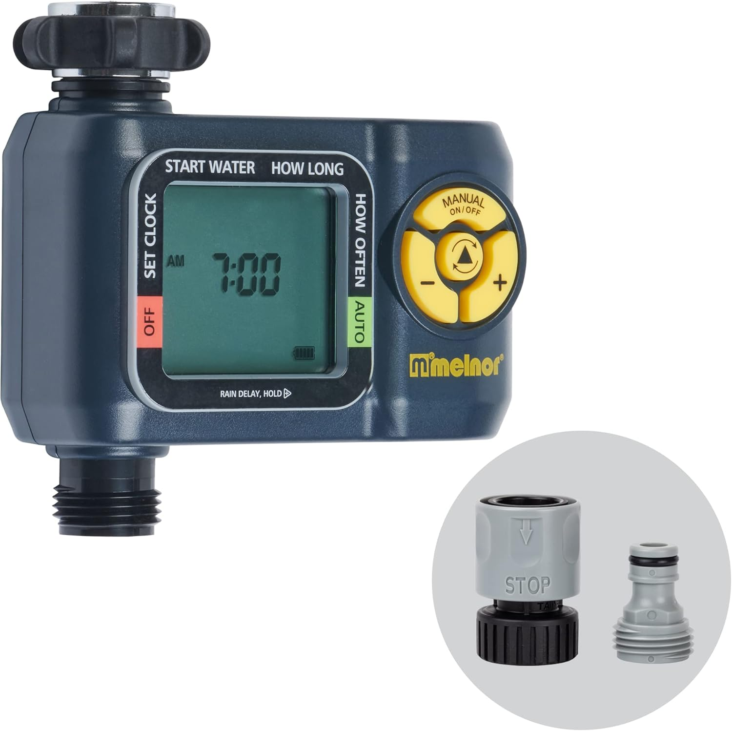 Melnor 65138AMZ Aquatimer Digital Hose Timer, 1-Zone Timer, Quickconnect Bundle, Black, Yellow