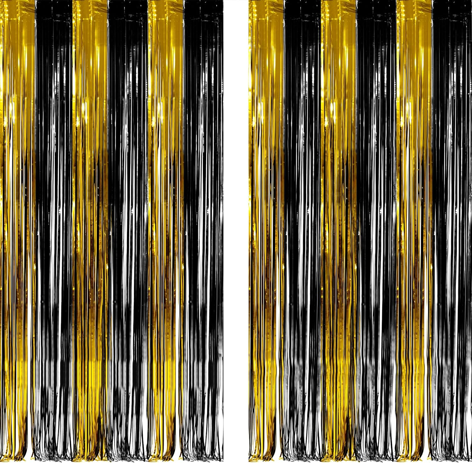Black and Gold Party Streamers Decoration -  Foil Fringe Backdrop for 2026 Nye/Anniversary/Farewell/Cocktail/Prom/Eid/Birthdays - 3.2Ft X 8.2Ft - 2 Packs