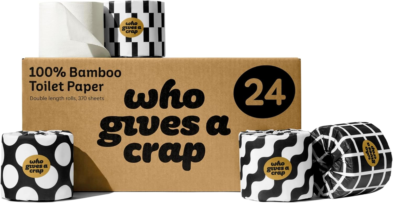 Who Gives a Crap 100% Bamboo Toilet Paper, 24 Rolls, 3 Ply, 330 Sheets, Long, Strong & Soft Toilet Tissue, Renewable, Tree Free Bathroom Tissue Made with Bamboo Fibers