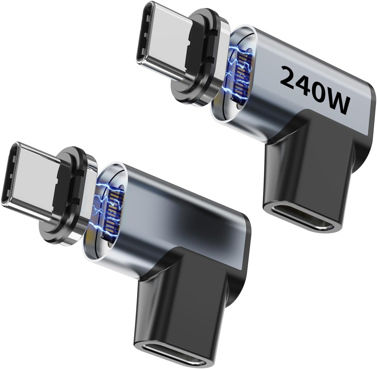 240W Right Angle 90 Degree Magnetic USB C Adapter Extender (2 Pack) W/ 2 Connector Tips Straight USB4 40Gbps 8K 60Hz for Thunderbolt 3/4, Macbook Pro/Air,Steam Deck, PS5
