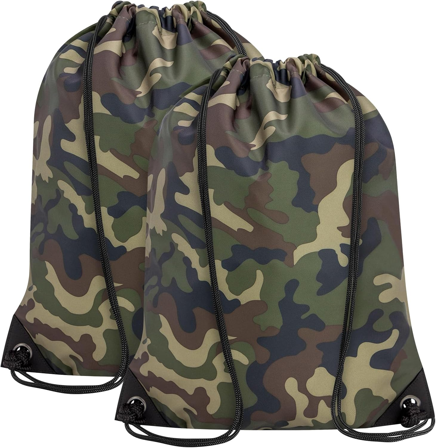 2PCS Drawstring Bags Bulk, String Backpack for Men Women, Cinch Bag Draw String Back Bag for Gym, Sports, Travel, Swimming, Beach, Green Camo