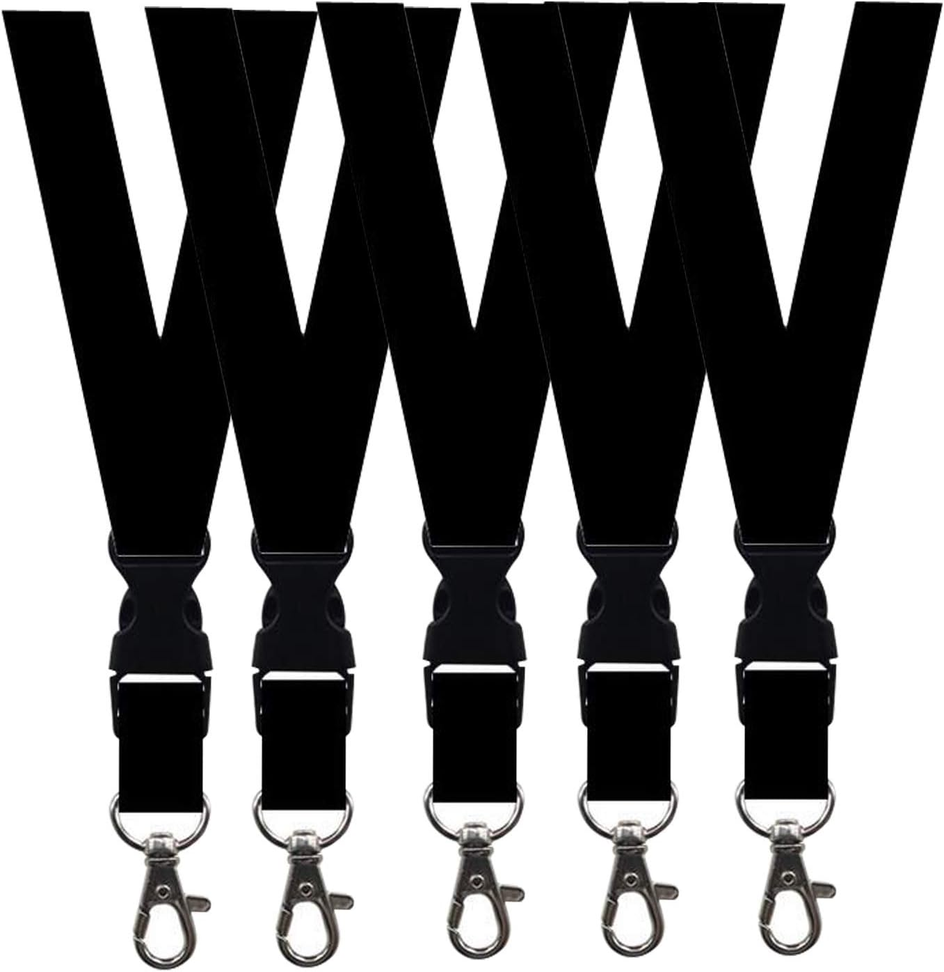 5 Pack Neck Safety Lanyards Detachable Buckle Enhanced Model Hook Breakaway Strap Quick Release Lanyard for ID Badge Holders,Key,Women Men Cell Phones USB Whistles - Black