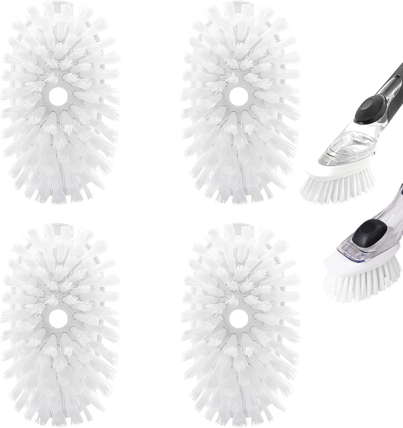 Brush Refills for OXO Dish Brush - 4 Pack Dish Brush Cleaning Soap Dispensing Head Replacement for Scrubber (White)
