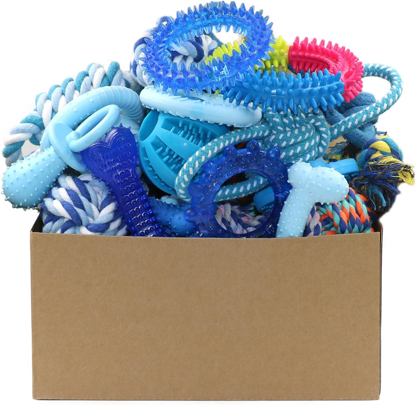 20 Pack Puppy Chew Toys - Blue Dog Teething Toys for Puppies, Puppy Teething Rings and Ropes, Blue Rubber Toy Bundle for Small Dogs, Cute Interactive Dog Balls for Small Breed