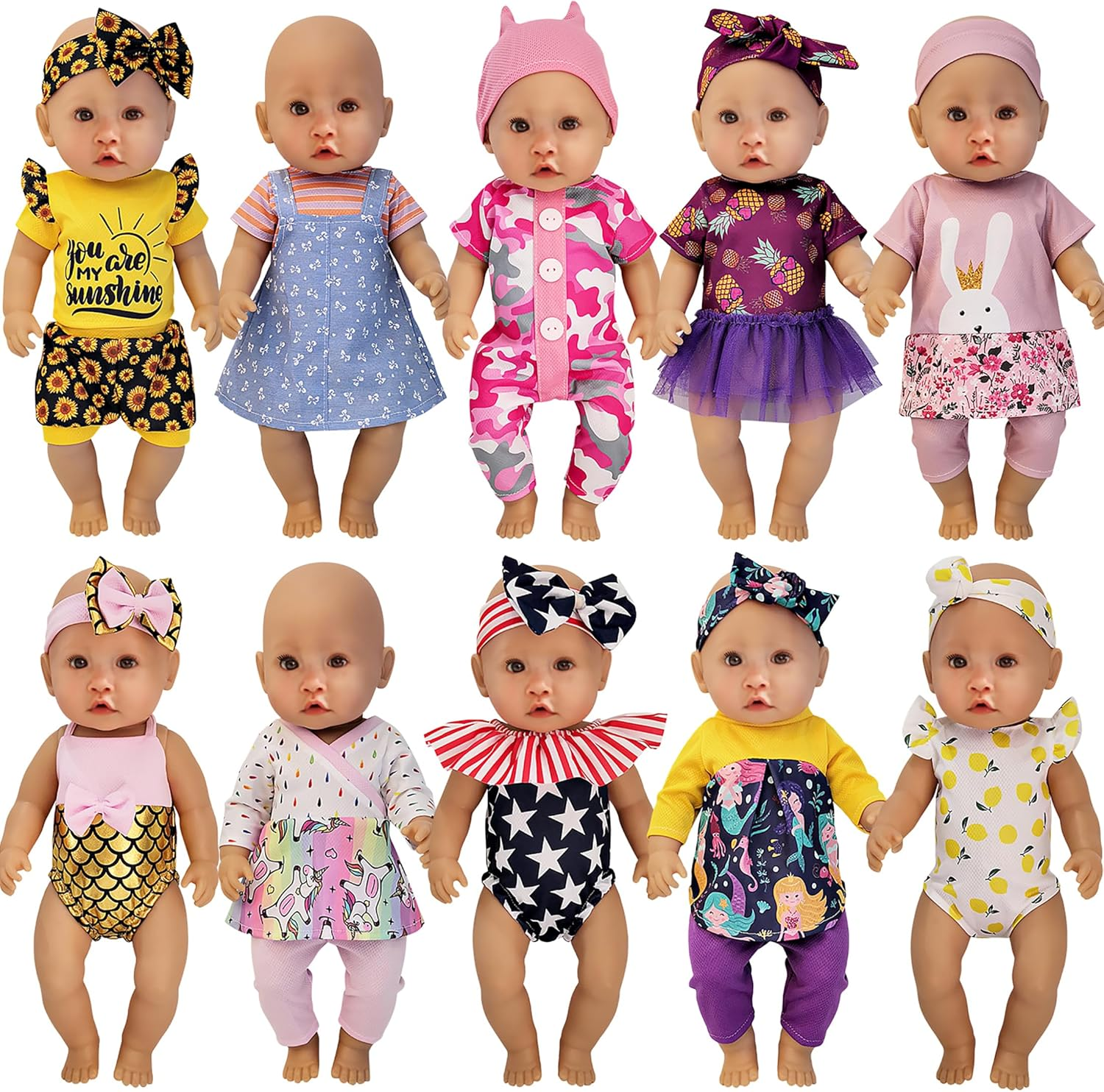 10 Sets 14-16 Inch Baby Doll Clothes Dress Outfits Headbands Accessories Fits New Born 15 Inch Baby Doll