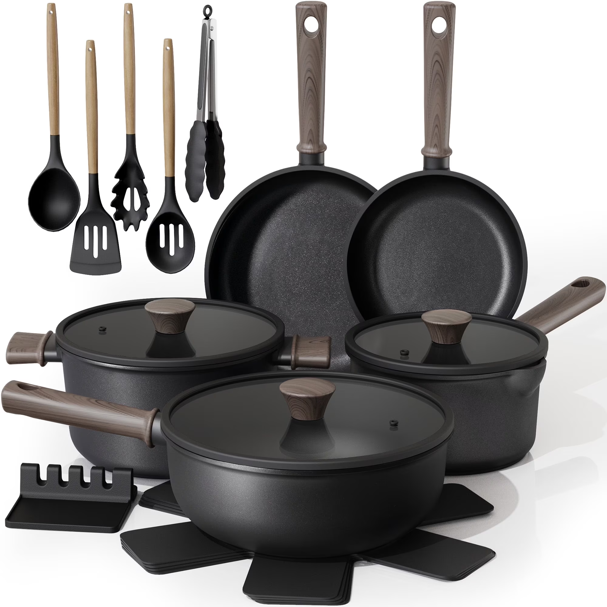 18-Piece Pots and Pans Set, Black Titanium Induction Nonstick Cookware Set, Oven Safe to 480°F, Induction Compatible & Dishwasher Safe, Kitchen Cooking Set for RV Trips, Camping and Picnic