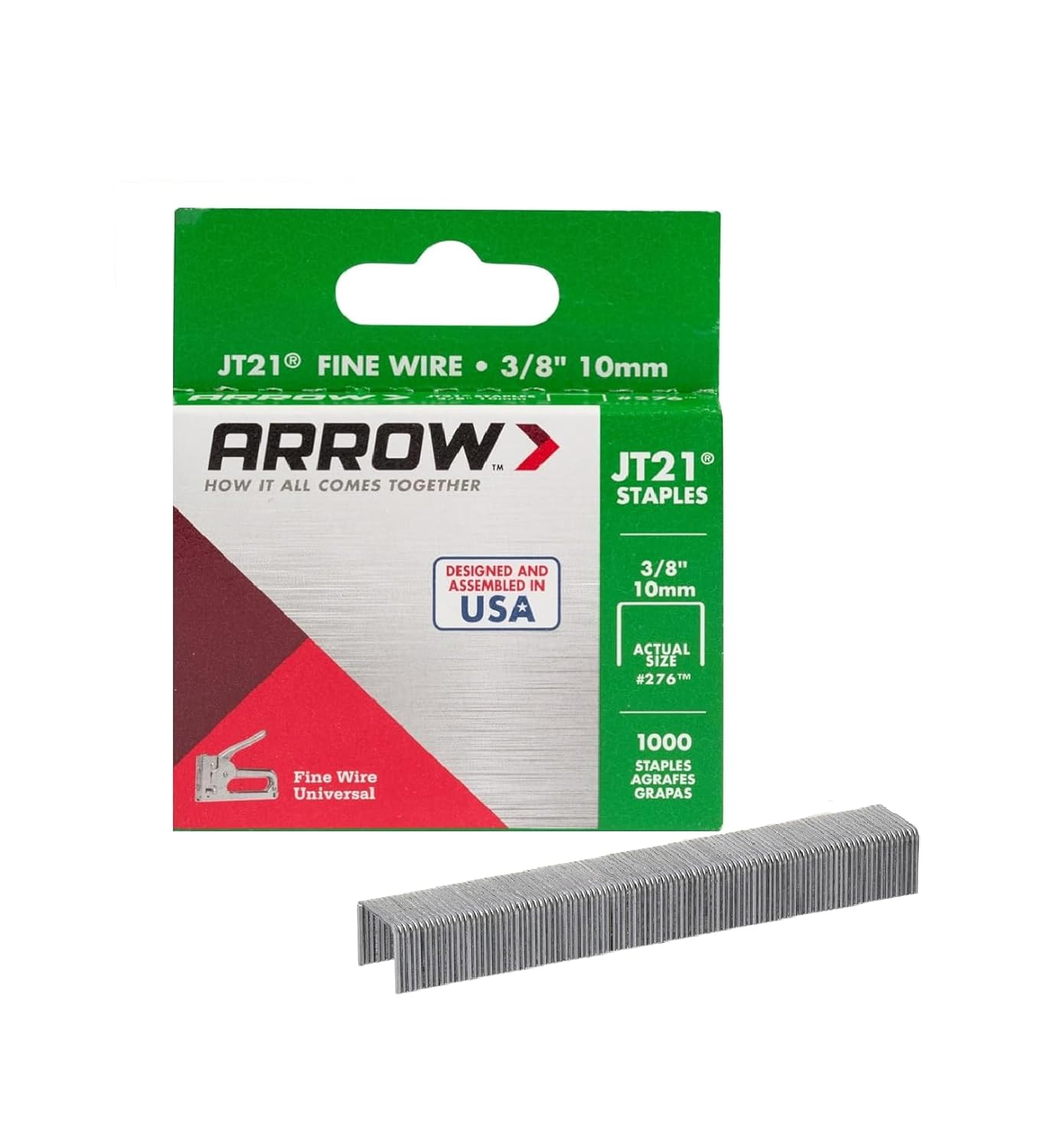 Arrow 276 JT21 Thin Wire Staples for Staple Guns and Staplers, Use for Upholstery, Crafts, General Repairs, 3/8-Inch Leg Length, 7/16-Inch Crown Width, 1000-Pack