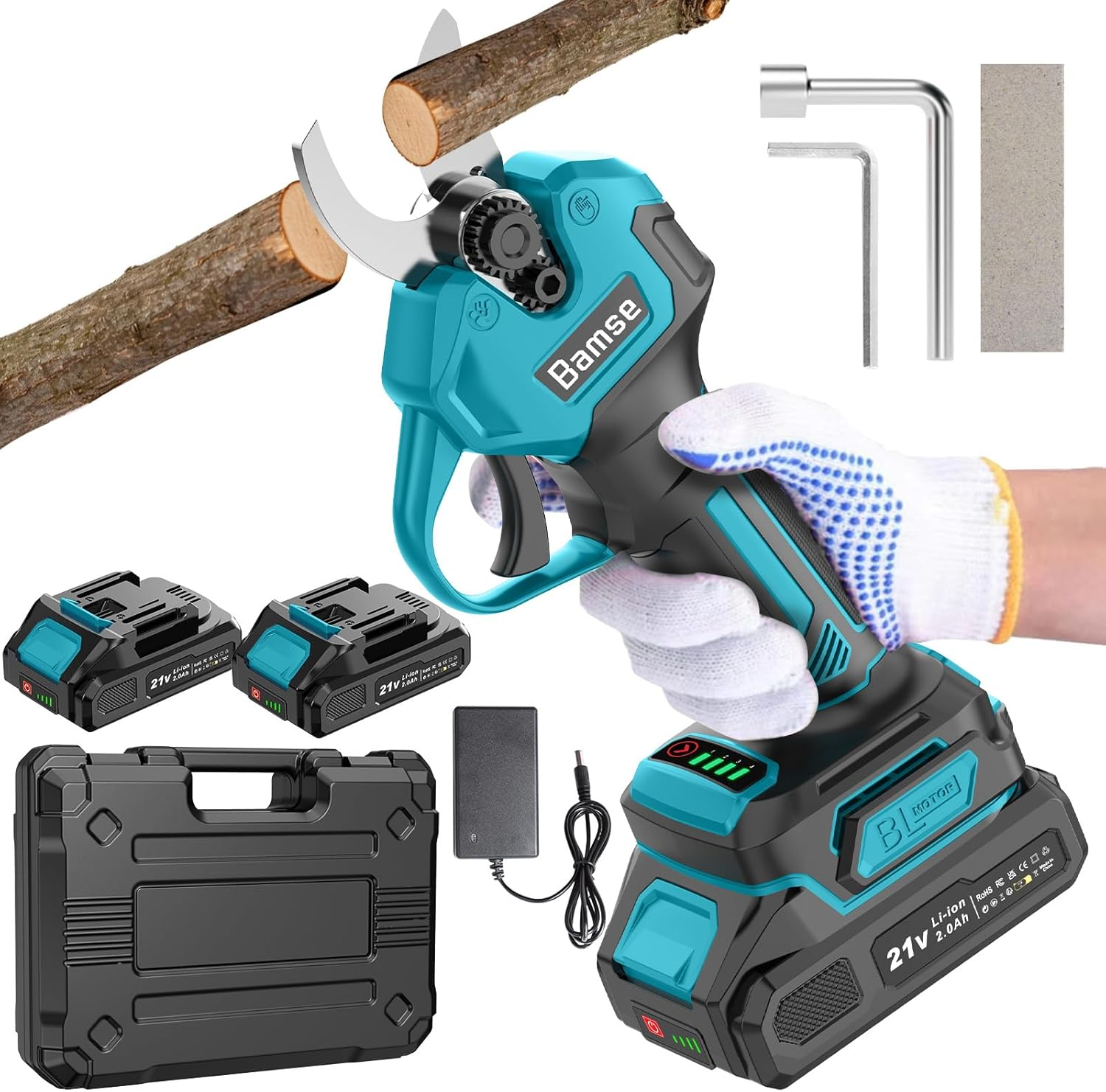 Electric Pruning Shears Brushless,  Cordless Pruner Shears with 2 Batteries 2.0Ah, LCD Display Electric Pruner, for Branch, Fruit Plucking and Tree Trimming