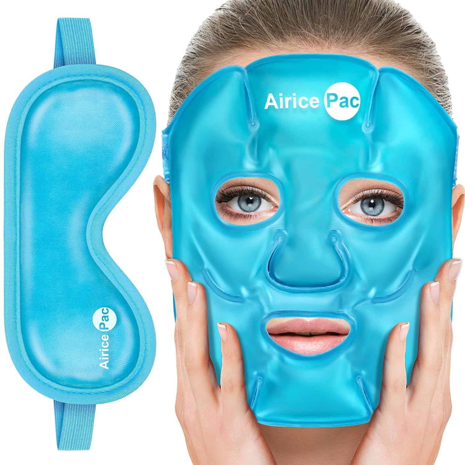 Cold Face & Eye Mask Set, Reusable Gel Hot/Cold Compress, Adjustable Wrap