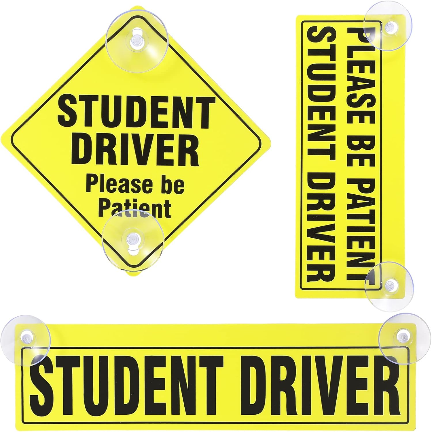 3 Pieces Student Driver Signs with Suction Cups New Driver Stickers Please Be Patient Window Cling Magnet for Car Window Removable Reusable Gifts for Beginners Driving Learner