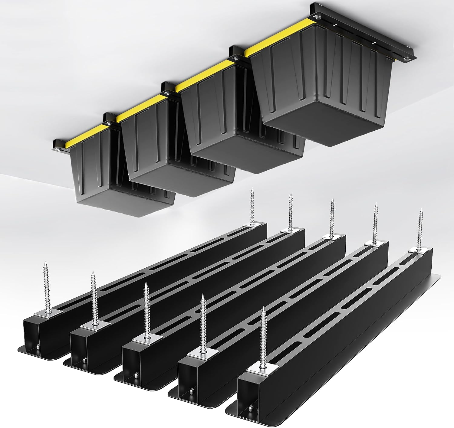 Ceiling Storage Rack, Heavy Duty Overhead Garage Storage Rack, Adjustable Ceiling Bin Storage System, 5 Sets for 4 Bins, 26 Inch