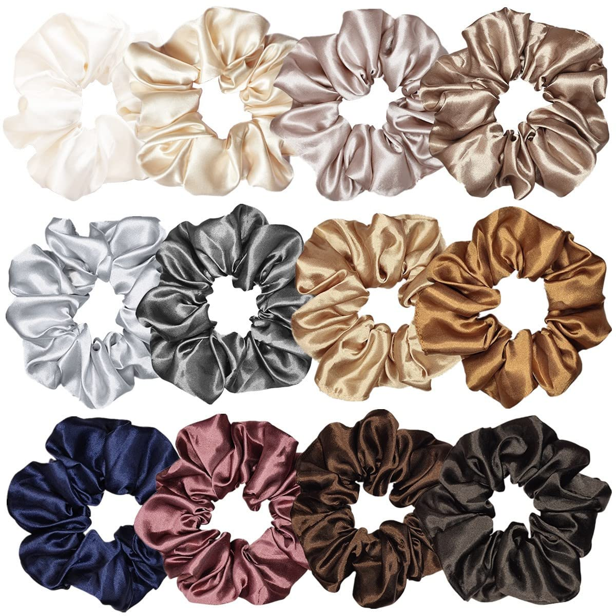 12 PCS Satin Silk Scrunchies Assorted Colors